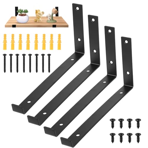 4 Pcs Scaffold Board Shelf Brackets Heavy Duty Shelf Brackets for Shelving Bracket Black Industrial Rustic Metal Wall Brackets with Lips for Scaffold Boards(288 mm/11.34 inch)