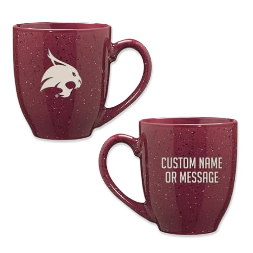 Image of Rico Industries NCAA Texas State Bobcats Maroon Personalized 16 oz Team Color Laser Engraved Speckled Ceramic Coffee Mug