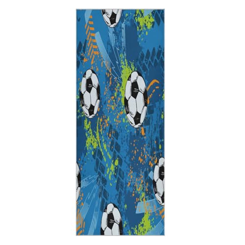 pnyoin Yoga Towel Soccer Ball and Geometric Hot Yoga Mat Towel with Grip Dots Sweat Absorbent Non-Slip for Hot Yoga, 24