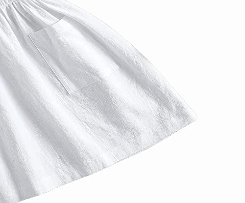 Timogg Toddler Baby Girl Cotton Linen Solid Dress Sling Bow Summer Skirt Casual Beach Girls Sundress With Pockets Overall Dress (White, 2-3 Years) #TOP3