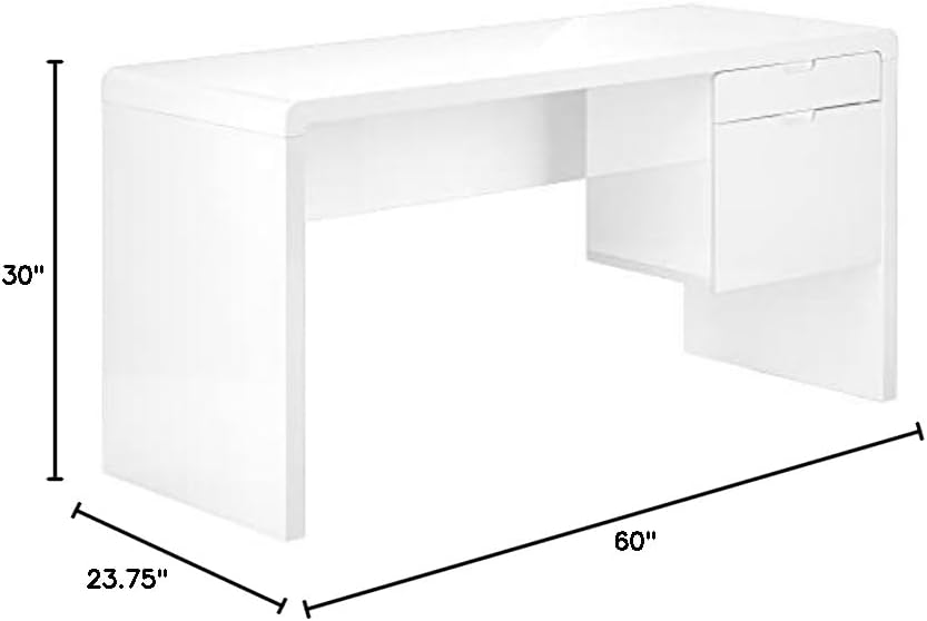Monarch Specialties I 7581 Computer Desk, Home Office, Laptop, Left, Right Set-up, Storage Drawers, 60" L, Work, Laminate, Glossy White, Contemporary, Modern