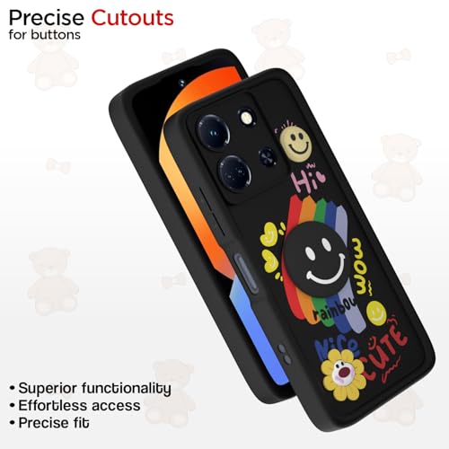Image of Pikkme Back Cover for Infinix Note 30 5G | Soft Silicone| Cute Rainbow Smile & 3D Cartoon Flower Design | Shockproof Raised Camera Protection Bumper Case (Black)