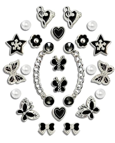 SIICCOMTT Dark Sweet Minimalist Luxury Shoes Charms Set 24pcs Heart Butterfly & Pearl Charm for Edgy Footwear Decoration