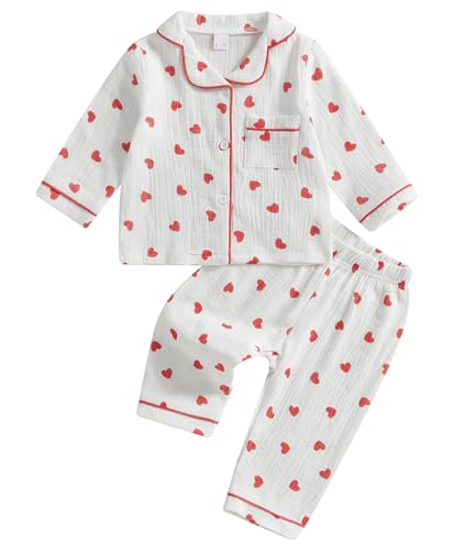 Halloween Pajamas for Toddler Baby Girl Boy Fall Pumpkin Print PJs Sleepwear 2PC Cotton Linen Button-Up Pajamas Set