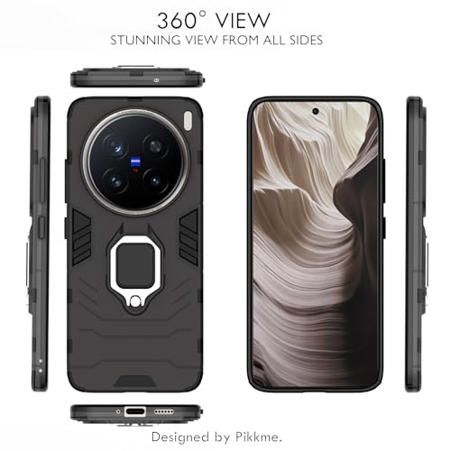 Image of Pikkme D5 Tough Armor Bumper Case | 360 Protection Case | Ring Holder Stand Back Cover for Vivo X200 Pro 5G (Black)