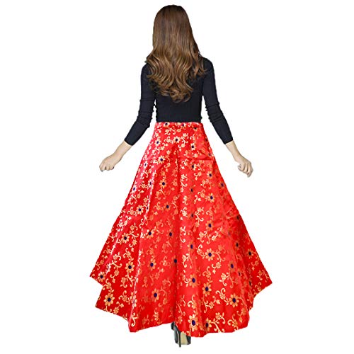 MAMTA Women's Umbrella Cut Gota Patti Raw Silk Lehanga Skirt (Red) - Image 3