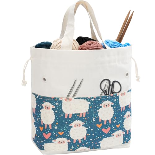 LeCorner Bolsa de crochê, bolsa prática de fios para projetos de tricô, organizador de armazenamento de fios de acessórios de crochê, bolsas de tricô e bolsas para crochê em movimento, 30 x 33 x 12 cm