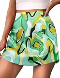 Picture of Zeagoo Womens Green Floral Skirt Elastic High Waisted Loose Skirts Aline Summer Flowy Skrits Stain Mini Skrits,Xs