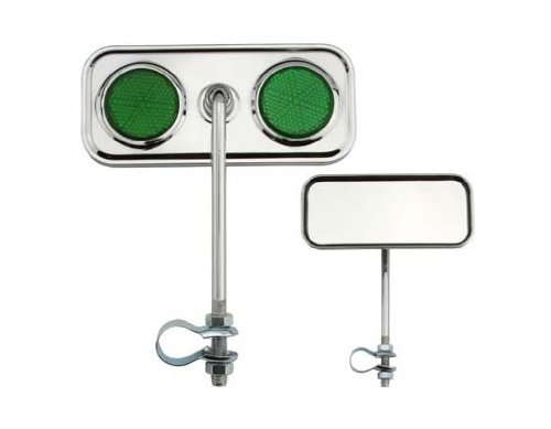 Lowrider Two Rectangle Mirrors Chrome Green Reflectors. Set of Bike Mirrors. Pair of Bicycle Mirrors. 2 Bike Mirrors.