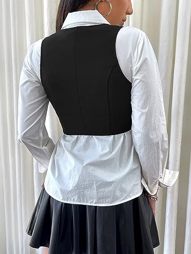 SweatyRocks Women's Solid Button Front Crop Waistcoat V Neck Sleeveless Blazers2