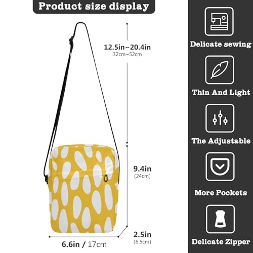 messenger bag crossbody crossbody bag Womens Cross Body Purse Adjustable Strap for Travel Travel- White Spots Yellow3