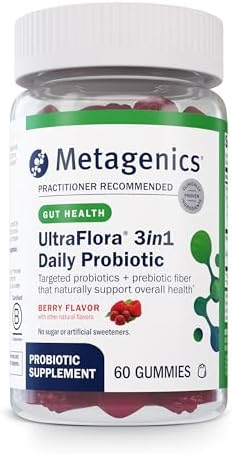 Metagenics UltraFlora 3 in 1 Daily Probiotic & Postbiotic Gummies – Shelf-Stable for Adults & Kids – Supports Gut Health, Healthy Gut Flora & Immune Support* – 60 Gummies
