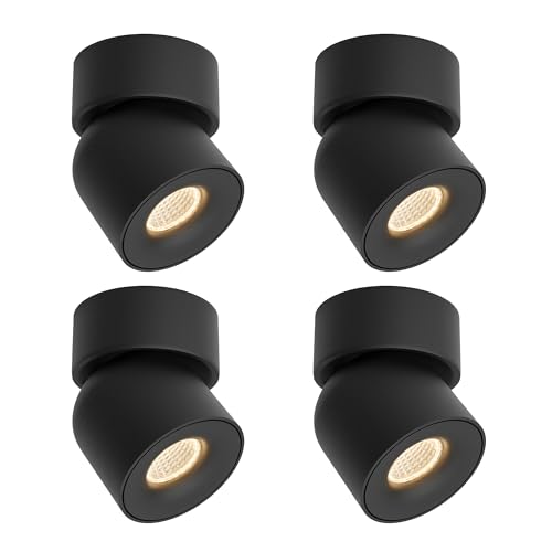 Image of Aisilan 7W Dimmable LED Ceiling Spotlight, Adjustable Directional Surface Flush Mount Lighting, Wall Spot Lights Indoor Accent Fixture Fitting for Kitchen Bedroom Living Room, 3000K, Black, 4 Pack