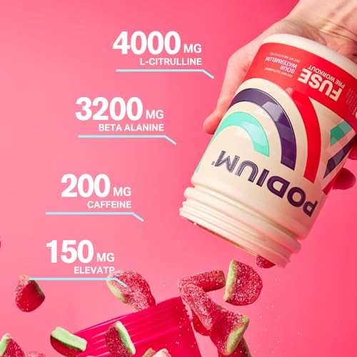 Image of Podium Nutrition, Fuse Pre Workout Powder, Sour Watermelon, 30 Servings, Beta Alanine and Caffeine for Energy, Gluten Free, Soy Free, Dairy Free