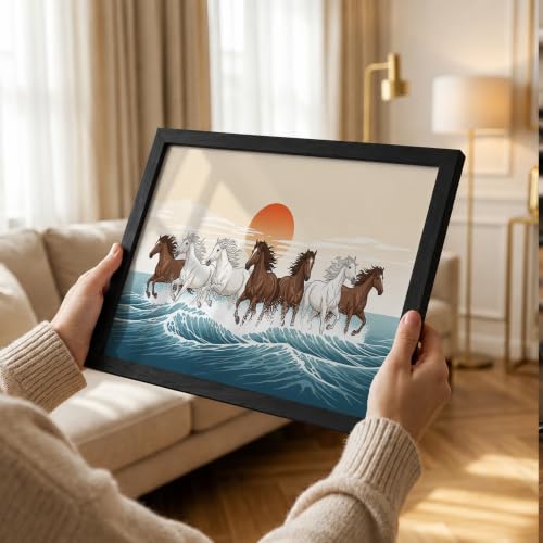Image of Suneree 7 Horse Vastu Wall Painting (Landscape Collection) (Natural, Design 20, 33L x 25W cm)