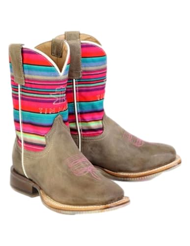 Tin Haul Kid`s Happy Serape and Colorful Horses Sole Square Toe Boot2