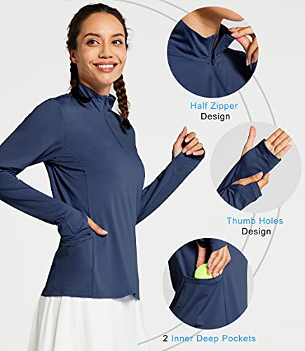 Libin Women's Long Sleeve Golf Shirts Half-Zip Workout Shirt Quick Dry Upf 50+ Sun Protection Spf Uv Athletic Hiking Tennis Tops, Navy Blue M #TOP2