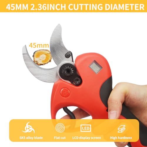2-in-1 Electric Pruning Shears, Brushless Cordless Pruner Secateurs with 7.2-ft Extension Pole, 1.77Inch (45mm) Cutting Diameter Pruners with 21V Battery, Tree Pruner Branch Cutter, LCD Display - Image 3