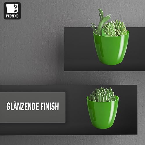 PECZEKO Flower Pot Shiny Plastic Planter Decorative Pot for Large and Small Plants Set of 2, Green, Diameter 20 cm - Image 3