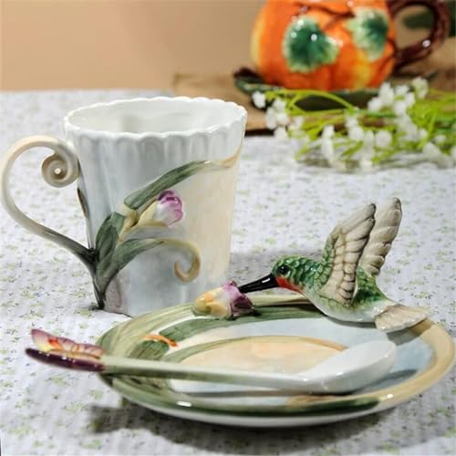 Minigift Ceramic Tea Cup And Saucer Set ,6Oz 3D Hand-Painted Hummingbird And Flower Coffee Mug,Gift For Women thumb #3