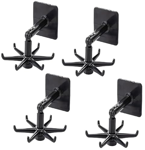 Image of Adhesive Stronger Plastic Wall Hangers 360 Degree Folding Hooks for Hanging Robe, Coat, Bags, Lights, Calendars,Towel, Keys, Oil-Proof Heavy-Duty for Bathroom Kitchen Pack of 5
