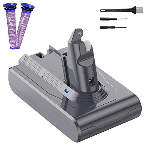 Touyeet Replacement Battery for Dyson V6 Battery 4500 mAh 21.6v for DC58 DC59 DC61 DC62 Animal DC72 Series Absolute Animal Motorhead Slim SV03 SV04 SV05 SV06 SV07 SV09 + 2Pcs Filters(Not Original)