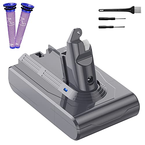 Dyson V6 - Batería de repuesto para Dyson V6 DC58 DC61 DC62 Animal DC72 Series Absolute Animal Motorhead Slim SV03 SV04 SV05 SV06 SV07 SV09 + 2 filtros (no originales)