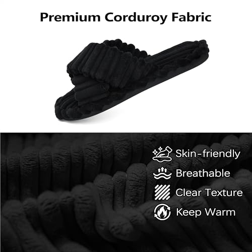 Slippers for Women Memory Foam House Bedroom Corduroy Crossbands Slippers Comfy Open Toe Indoor Womens Slip On Slipper Slides2