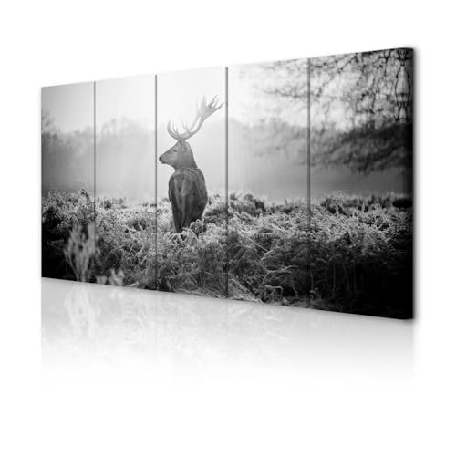 decomonkey Bilder Hirsch Tiere 200x80 cm 5 Teilig Leinwandbilder Bild auf...