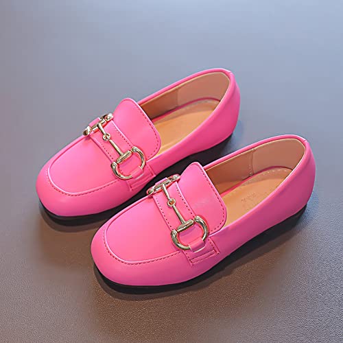 XinYiQu Mocassins de couro para meninas sem cadarço uniforme escolar sapatos sem salto, rosa, 9 Todd