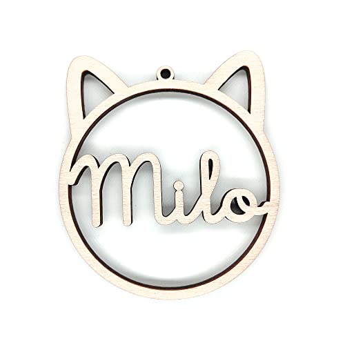 Bolas de Navidad de Madera Personalizadas para Gato | Adornos Navideños para Mascotas | Diseño Orejas de Gato | Decoraciones para Árbol de Navidad | Cordel Incluido