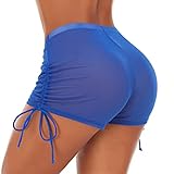 SHERRYLO Badeshorts für Damen, durchscheinend, kurz, durchsichtig, Bikinihose, Netzstoff, Badeanzughose, sexy durchsichtig, Badeanzug, blau, X-Small