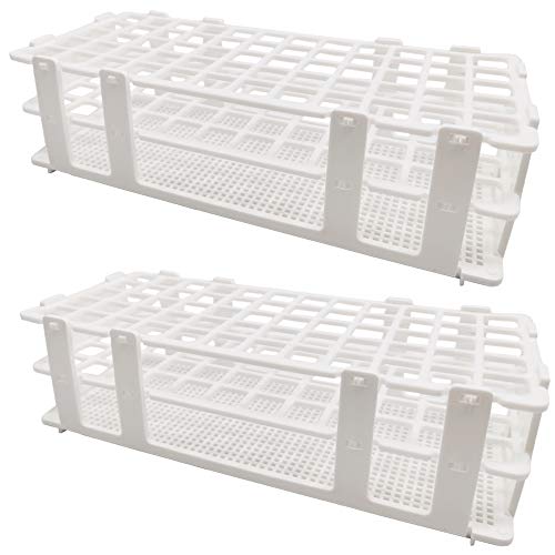 2 Pack 60 Holes Lab Test Tube Rack Holder for 16mm Test Tubes White Plastic Test Tube Rack for Scientific Experiments,Scientific Theme Party Decorations