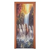 JUMBEAR Cubierta de puerta de paisaje retro de caballo galopante, cubierta de puerta delantera, decoración de puerta de Navidad para fiesta de Navidad, puerta delantera, hogar, 82 x 205 cm