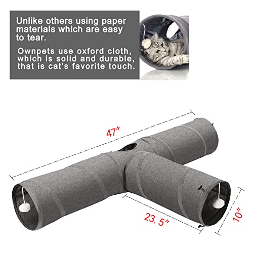 Image of Ownpets Cat Tunnel, 3 Way Collapsible Kitty Tunnel 47 inch Long Cat Tube with Plush Ball & Feather Toy, Cat Play Tunnel for Indoor Cat, Kitten, Rabbit
