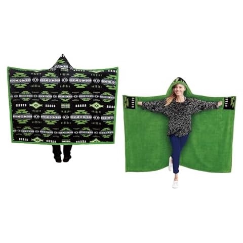 Linen Mart Southwest Aztec Hooded Blanket in Multi-Colored Linen (Lime) Cover