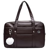 Licsaliwe Japanese School Bag Portable Large Capacity PU Leather Japanese Bag Zipper School Handbag with Headphone Cable Hole for Girls, Brown