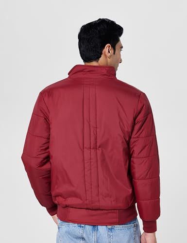 Image of Qube By Fort Collins Men's Nylon Standard Length Regular Fit Quilted Bomber Jacket with Detachable Hood - Winter Warm, Insulated Lining, Ribbed Cuffs, and Stylish Design