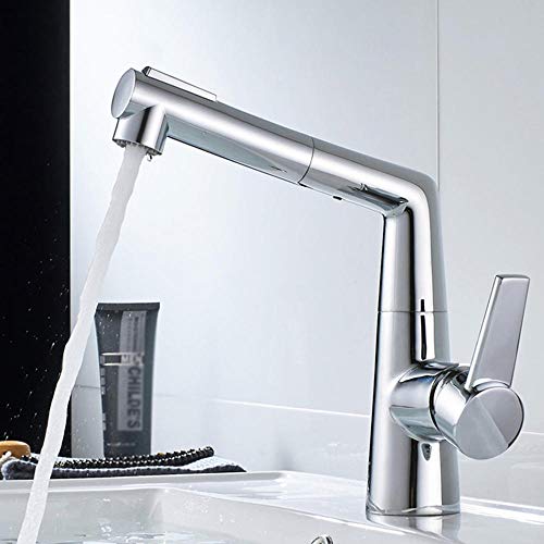Robinet de lavabo eau chaude froide rotatif avec douchette extractible 2 modes