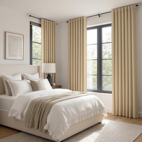 Image of ANRODUO Beige Back Tab Blackout Curtains 72 Inch Long 2 Panels | Rod Pocket,Thermal Insulated Room Darkening Light Blocking Curtains for Living Room Bedroom Privacy,W42xL72