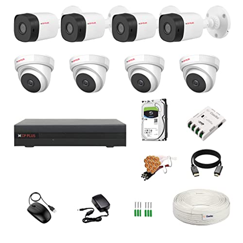 Image of CP Plus 8 Channel DVR + 5MP 4 Dome & 4 Bullet Cameras with Audio Recording (Day /Night Vision) + 2TB HDD + Copper Cable Roll (1+3) + 8 CH Power Supply + BNC & DC Full Combo Kit