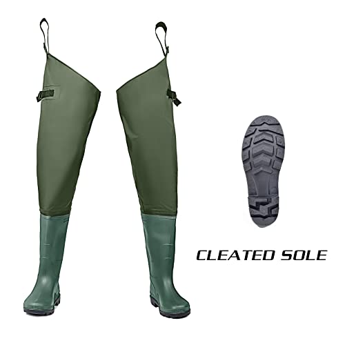 Fishingsir Hip Waders Waterproof Hip Boots For Men And Women With Boots Lightweight Bootfoot Cleated 2-Ply Nylon/Pvc Fishing Hip Wader Brown & Green #TOP4