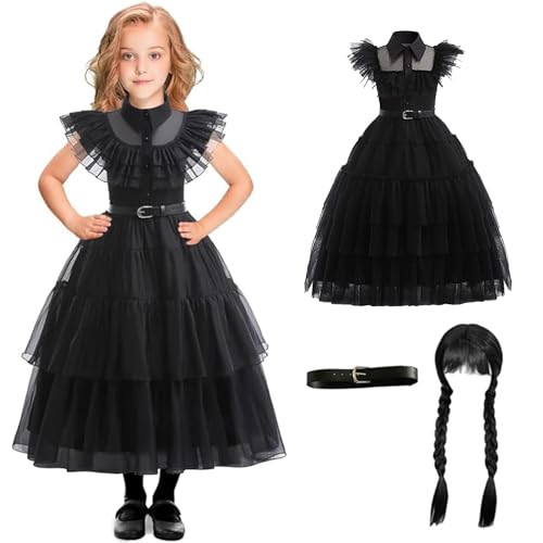 Vestito Carnevale Mercoled&igrave; Addams Per Bambina - Gonna Lunga, Corpetto Trasparente | Costume Per Halloween E Feste