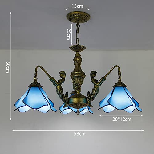 Plafonnier LED E27 style Tiffany en verre teinté bleu véritable - 3