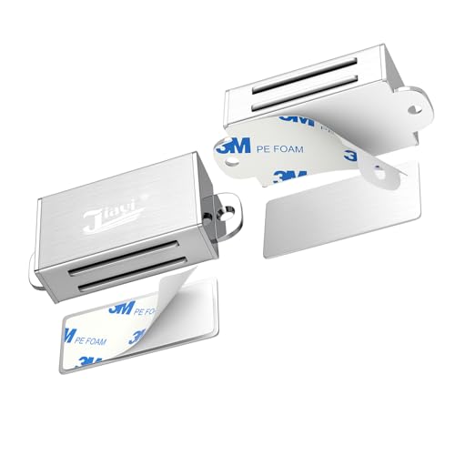 JUNENTER キャビネット用マグネット式ドアキャッチ 4個パック マグネット式ドアキャッチ 粘着式キャビネットドアマグネットラッチ ステンレススチール製 キッチン用マグネット式キャビネットラッチ 引き出し用マグネットキャッチ クローゼット