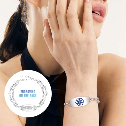 MOTICIUS Personalized Medical Alert Bracelets for Women Custom Medical Bracelets Stainless Steel Free Engraving Personalized Medic ID Bracelet Wristband for Women Autism Diabetic Epilepsy Asthma3