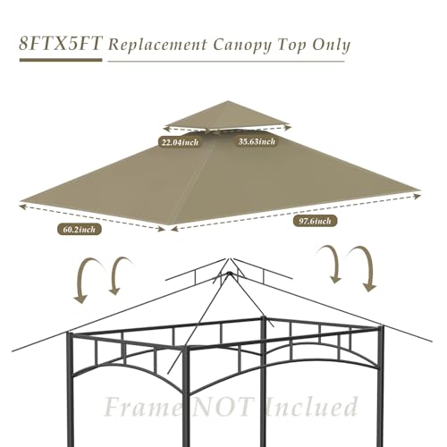 Grill Gazebo Replacement Top, 5 * 8 Outdoor BBQ Top Cover, Double Layer BBQ Gazebo Top Canopy for Model #L-GG001PST-F (Khaki) - Thumbnail 3