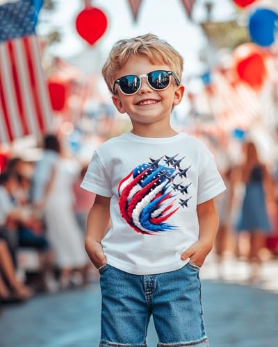 Habudda 4th of July Shirt for Boys Girls Kids Toddler USA Shirts, Red White and Blue American Flag Independence Day Patriotic Tee 2T-8T2