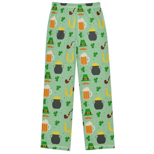 Boy's Pants Green Hat Mustache Gold Beer Jogger Pants Elastic Waist Long Bottoms Trousers with Pockets 6-14Y