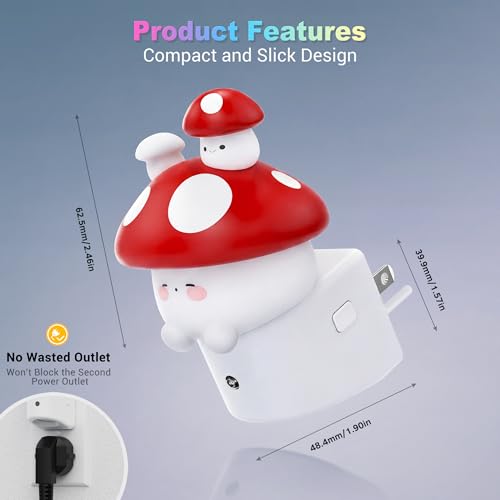 Image of JandCase Night Light for Kids,3D Mushroom Night Lights Plug into wall
